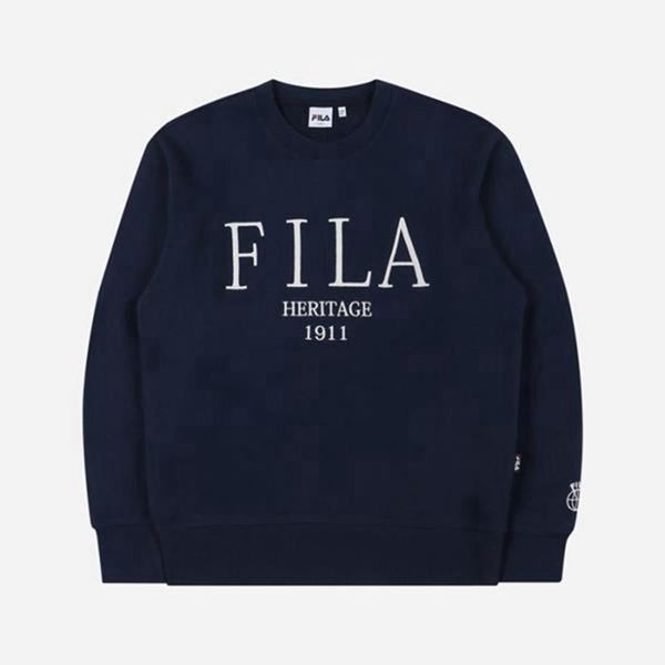 Fila Heritage Embroidered Men's Sweatshirts - Navy,NZ 269-29674